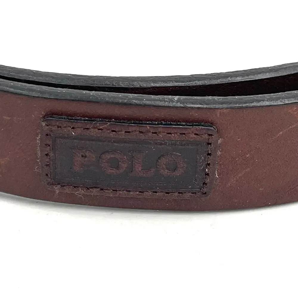 Polo Ralph Lauren men’s leather brown logo square brass buckle belt
